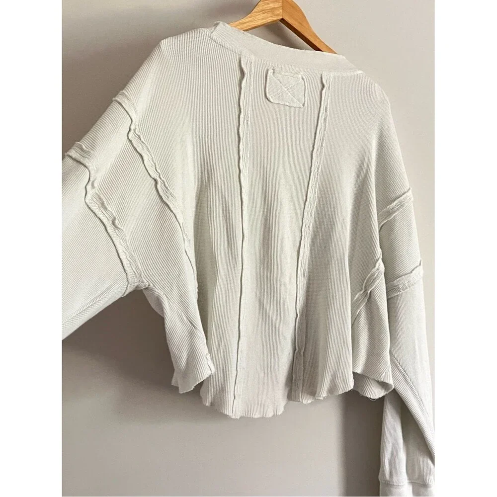 Free People Thermal Knit Long Sleeve Top Oversized Boho Ivory Size XL